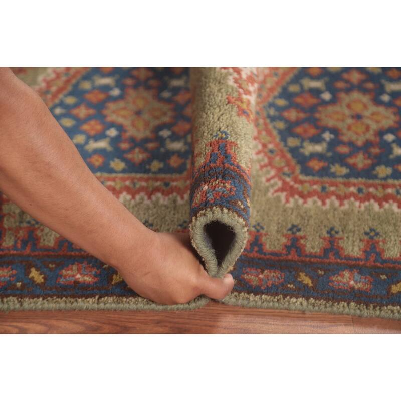 Green Geometric Kazak Oriental Runner Rug Wool Carpet - 2'6"x 9'9"