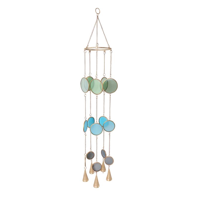 Metal Glass Discs Hanging Chime for Home and Garden Decor - 37" Gold - 5.5" x 5.5" x 37"