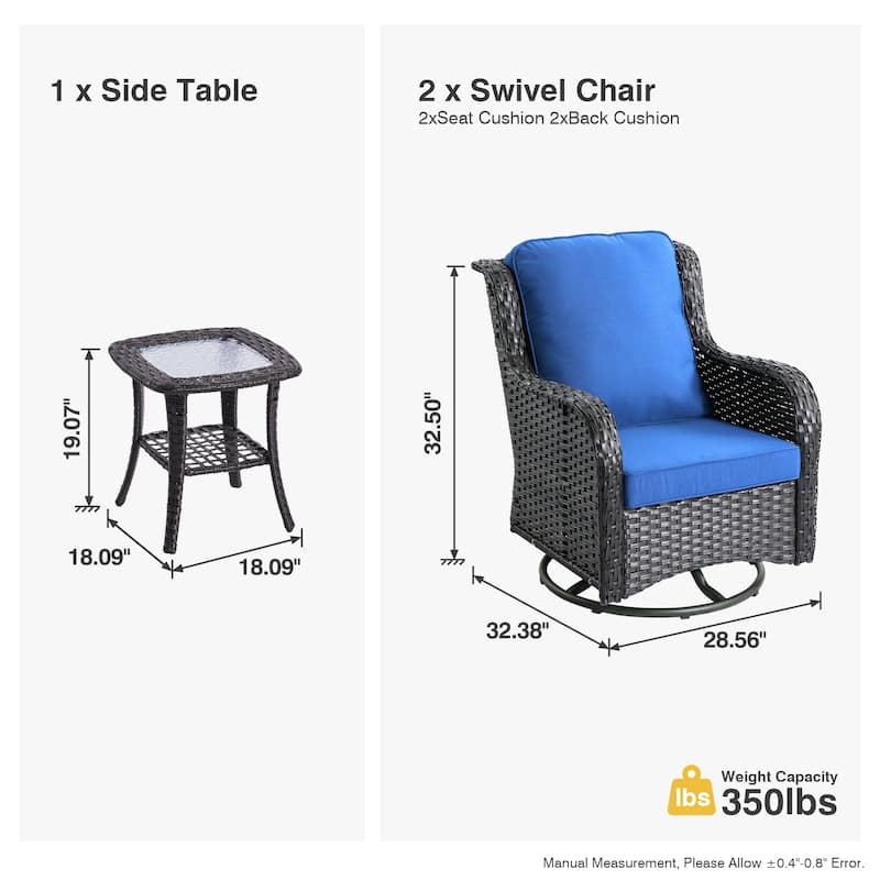 OVIOS 3-piece Patio Wicker Swivel Chair Set