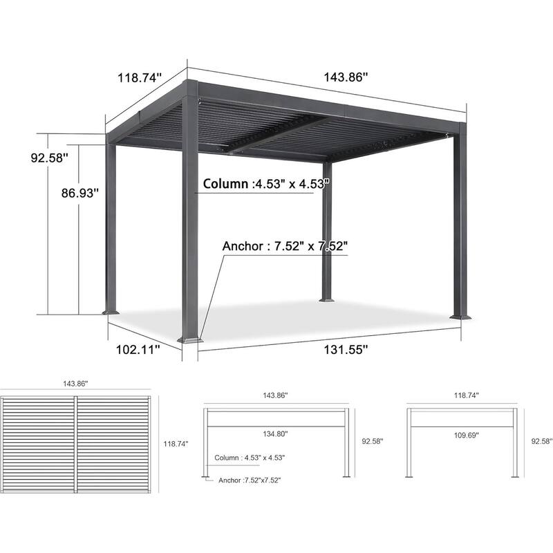 PURPLE LEAF Louvered Pergola Sun Shade Shelter with Adjustable Metal Roof for Patio Hardtop Pergola
