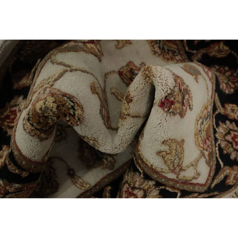 Hand Knotted Oriental Wool & Silk Carpet Traditional Floral Beige & Ivories Agra Runner Rug - 8' 0'' X 2' 6''