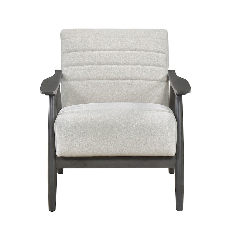 Transitional Pearl-Hued Velvet Accent Chair with Dark Gray Frame