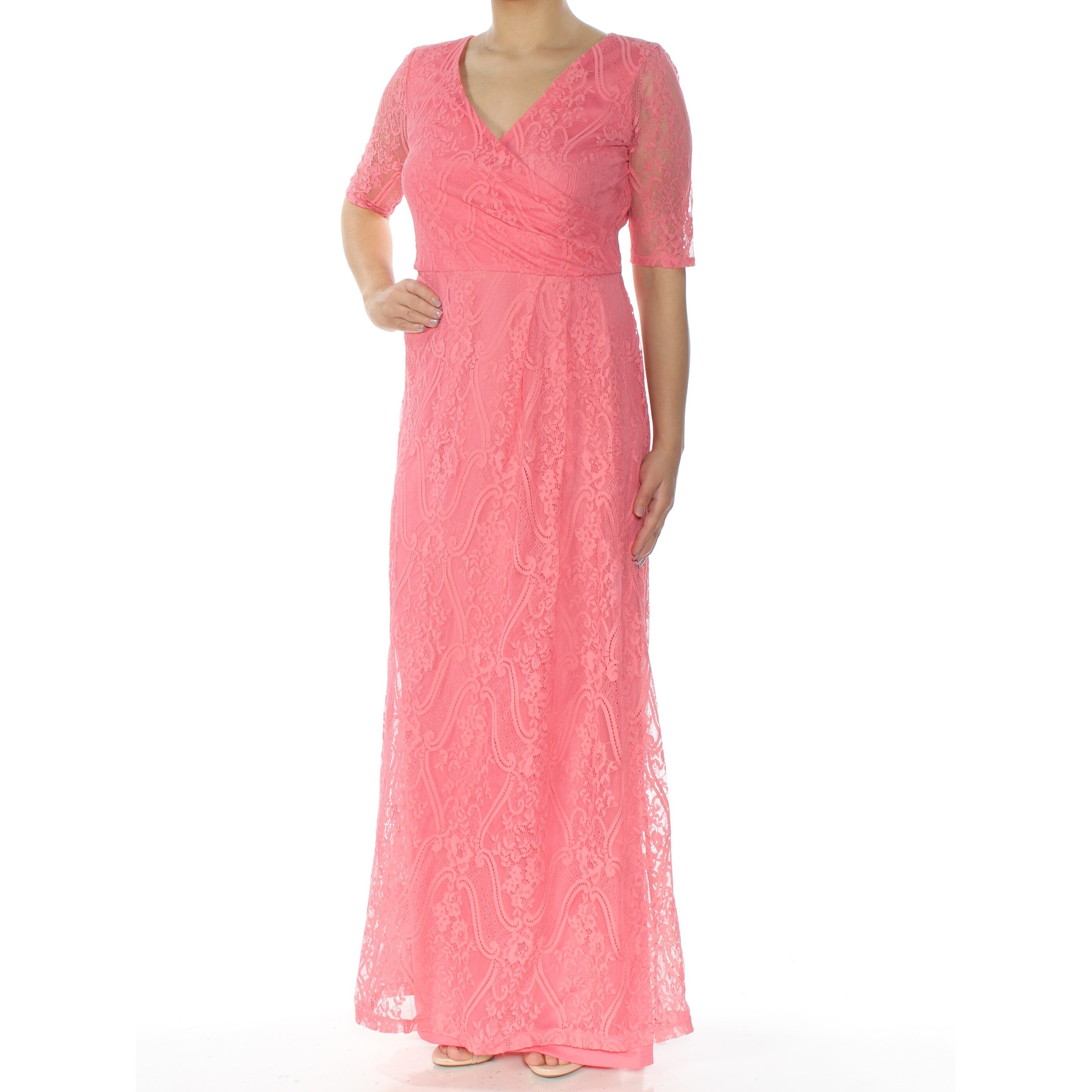 coral lace dress with sleeves