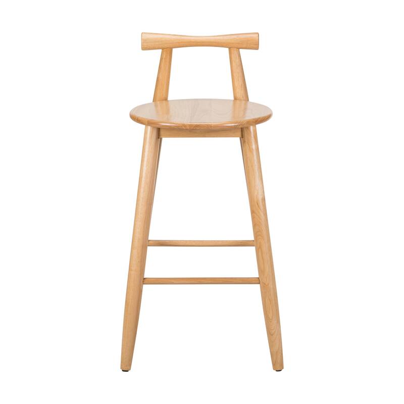 Rubberwood Bar Stools Set of 2 with Cross Backrest and Footrest Natural Wood