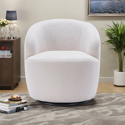 Teddy Fabric Swivel Chair Barrel Accent Chair with 360° Rotation and Metal Base