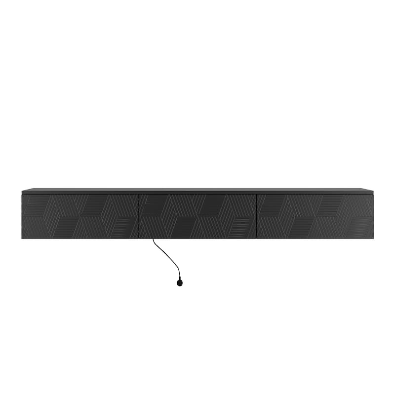 Modern Floating Wall-Mounted TV Cabinet, for 55/60/65 Inch TVs, with 16-Color LED Lighting, for Living Rooms, Black
