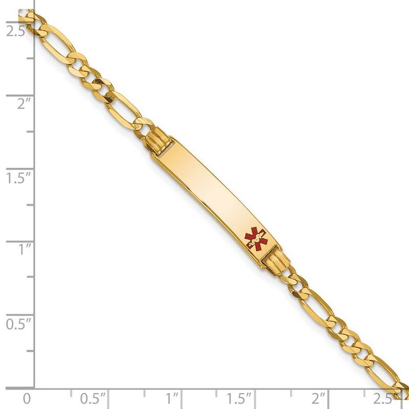 Curata 5.5mm 14k Engravable Medical Red Enamel Figaro ID Bracelet