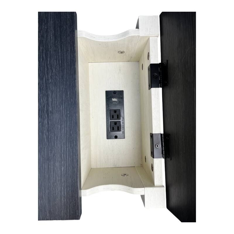 Farmhouse End Table with Charging Station,Night Stand with Barn Door and Drawer