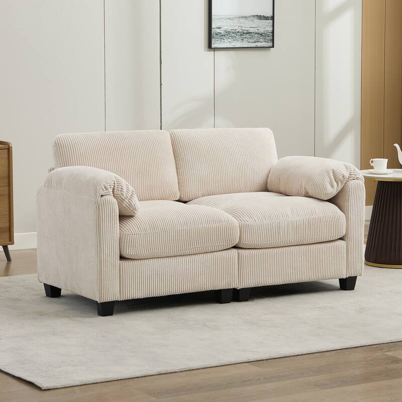 Multi-Seater Corduroy Sectional Sofa, Modular Settee, Included Removable Ottomans