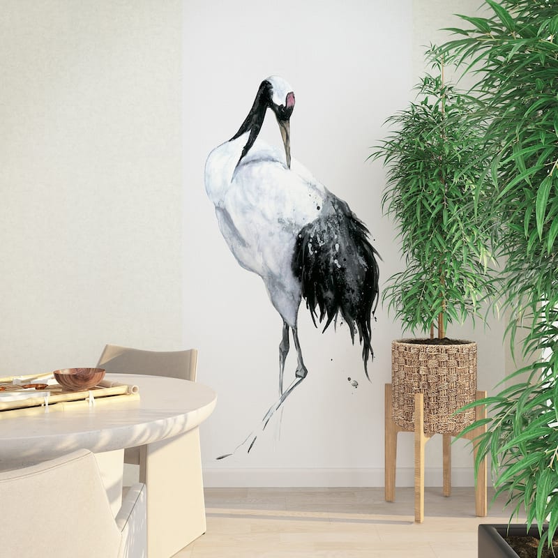 Galerie Wallcoverings Kumano One Painted Crane 2-Panel Wall Mural Vinyl on Non-woven Matte Finish