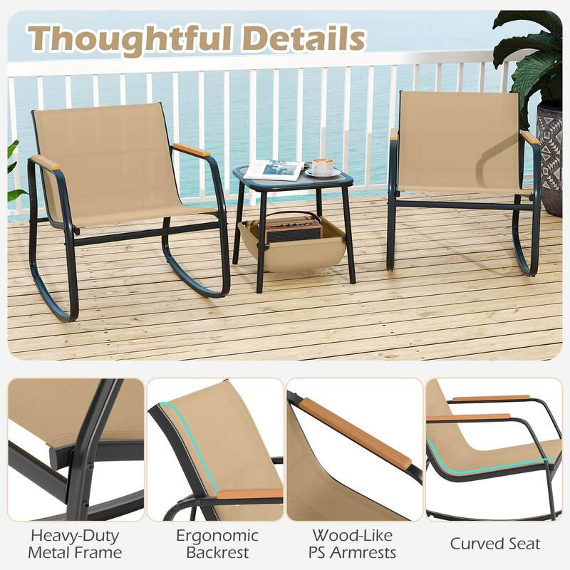 Costway 3 Piece Rocking Bistro Set with Storage Bag PS Armrests & - See Details