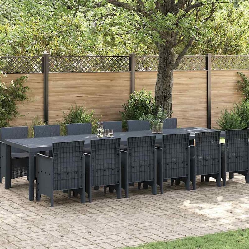 vidaXL Garden Dining Set 1315 pcs Anthracite/Brown Polt rattan - 350 x 100 x 73 cm - Anthracite/ Anthracite/ 12 seater