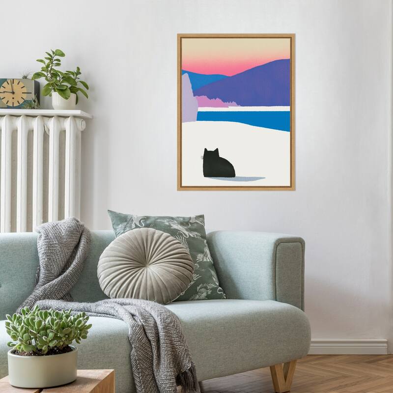 Black Cat Fur in White Snow by Little Dean Framed Canvas Wall Art