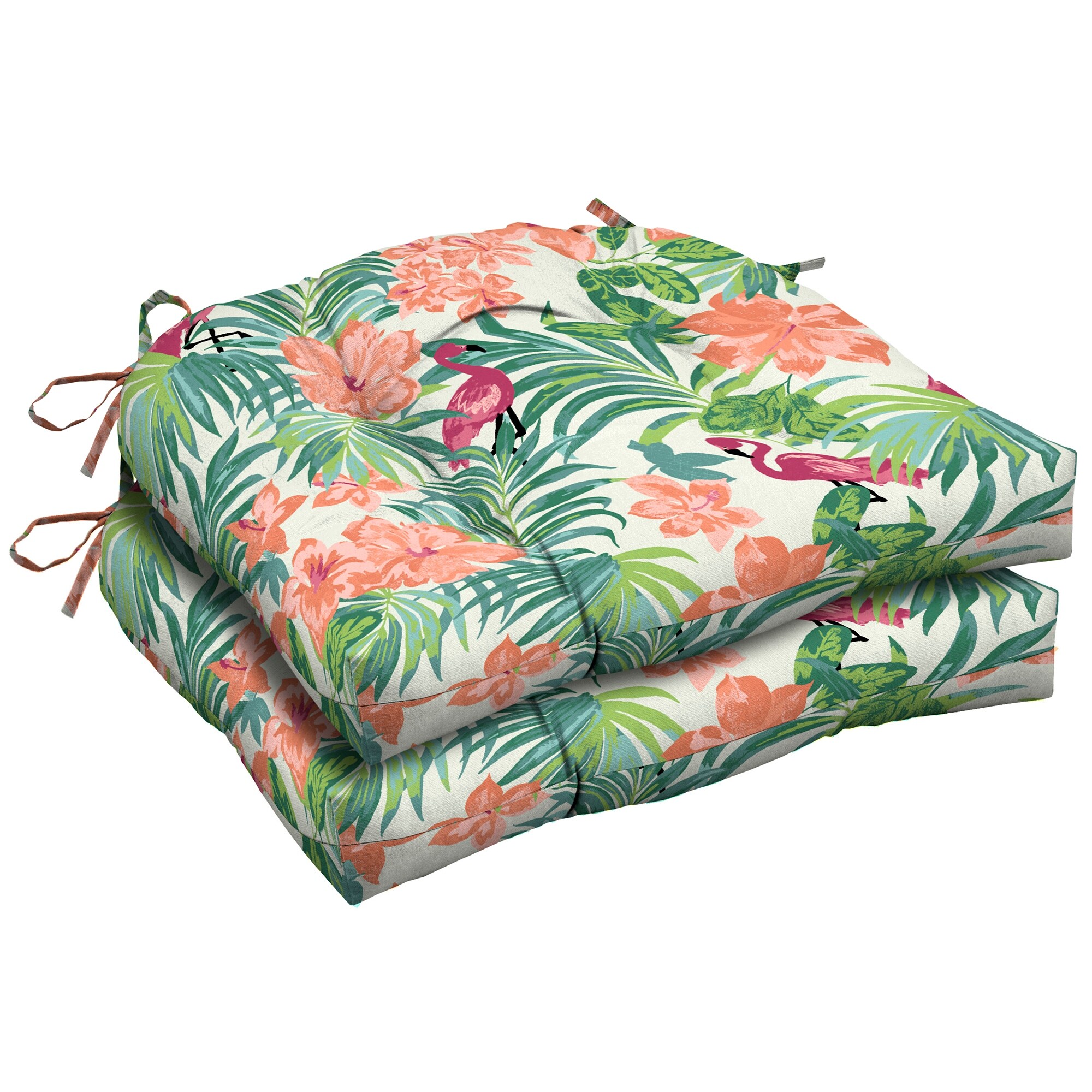 Arden Selections Luau Flamingo Tropical Outdoor Wicker Seat Cushion 2 Pack 18 in L x 20 in W x 5 in H