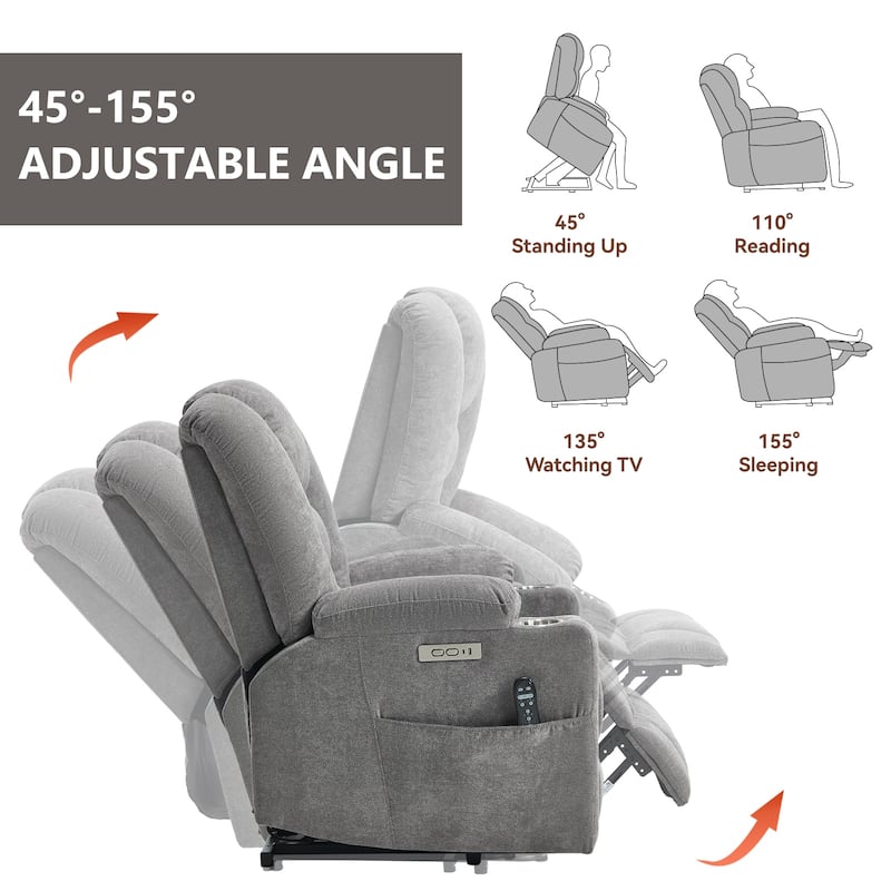 Power Lift Recliner Chair with Massage & Heat, Heavy Duty Electric Recliner, Recliner Chair with USB Ports & 2 Cup Holders
