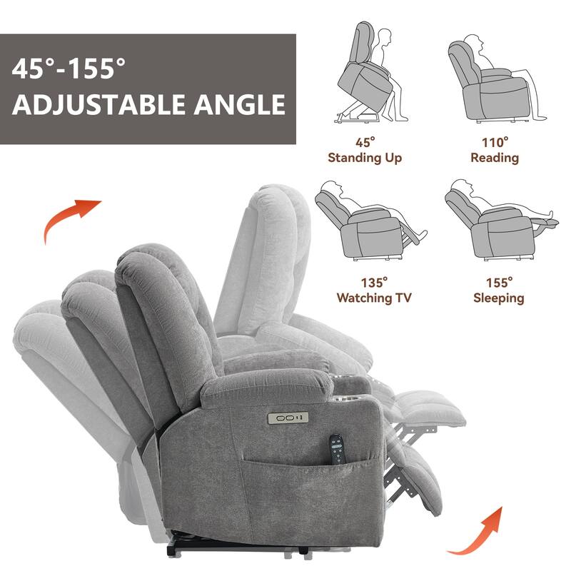 Roomfitters Oversized Power Lift Recliner, Massage Chair with USB A & C Ports and Dual Steel Cup Holders