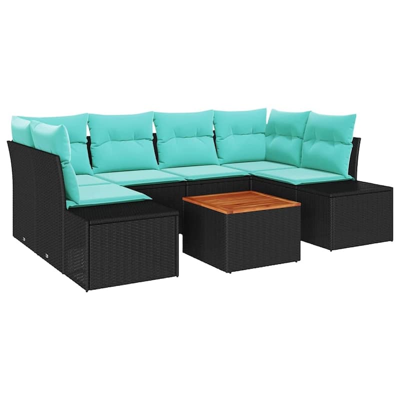 vidaXL 7 Garden Sofa Set with Cushions Black/Grey Poly Rattan - 92.1 x 60.6 x 27.2