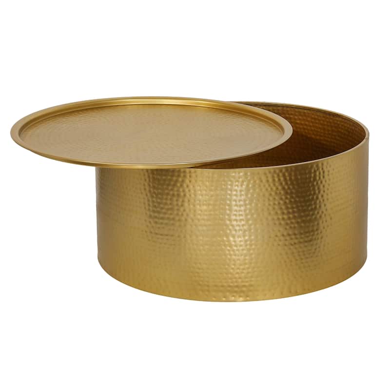 Pasargad Home Luma Round Modern Hand-Forged Gold Coffee Table - W34.5" x D34.5" x H16"