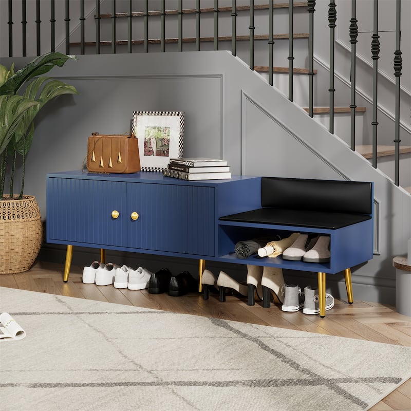 Modern Shoe Storage Bench with Hidden Storage and Upholstered Cushions