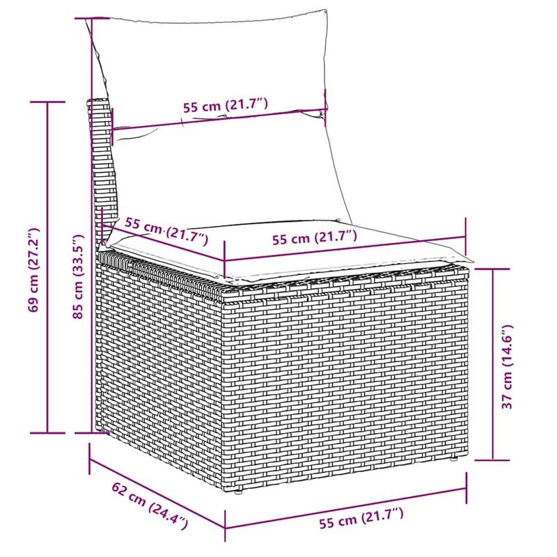 vidaXL Patio Sofa Set with Cushions Outdoor Furniture 7 Piece Poly Rattan - 21.7 x 39.4 x 28.7 in