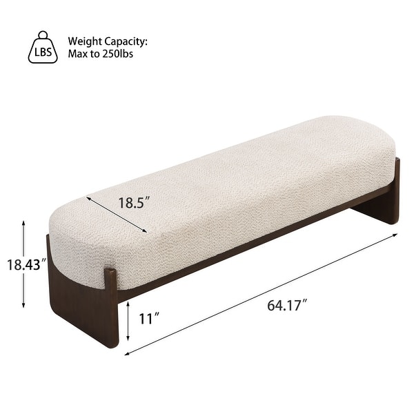dimension image slide 0 of 2, Christopher Knight Home - Gazena Large Ottoman Bench with Rubberwood Base - 64" W x 18.5" D x 18.5" H