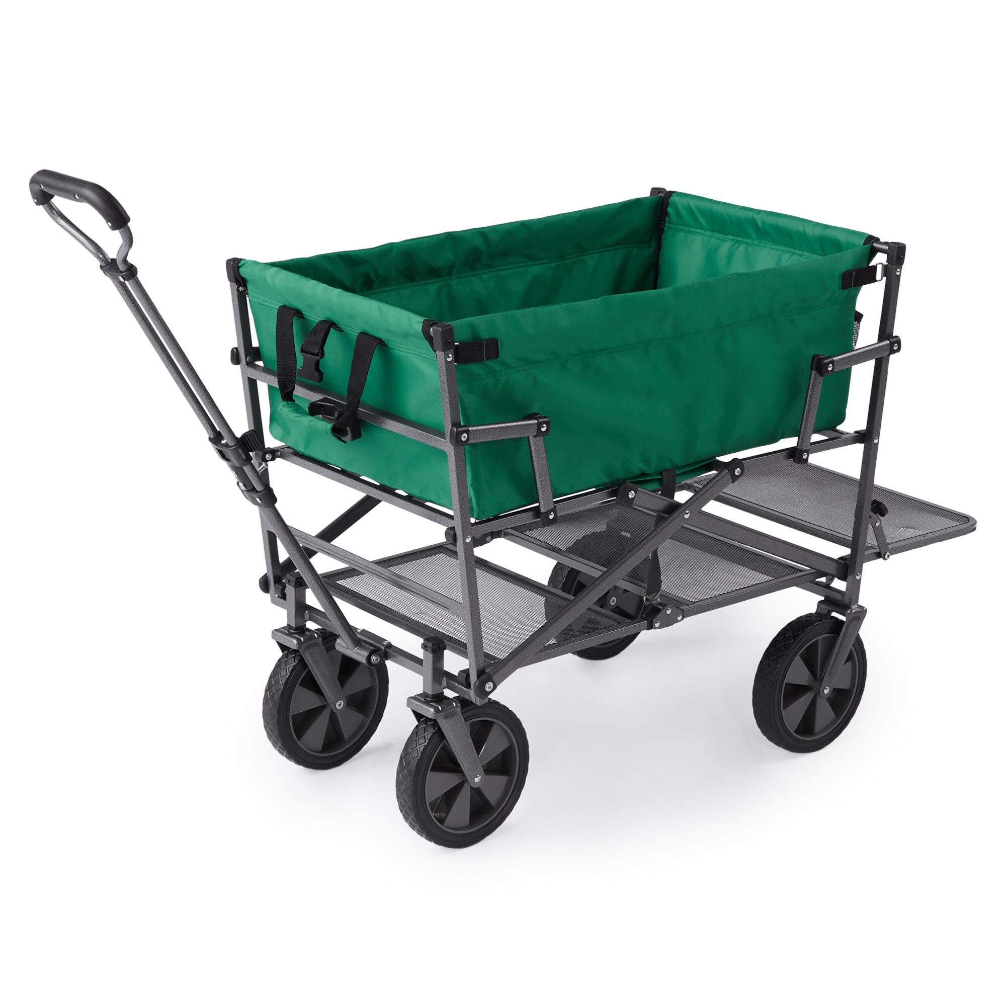 Green Timber Ridge Folding Wagon Collapsible Utility Outdoor Cart for Camping/Garden/Beach/All Terrain Side Bag & Cup Holders 