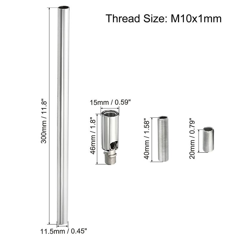 Threaded Extension Rod Kit, M10 Thread with Sloped Ceiling Adapter - Silver - 11.8"