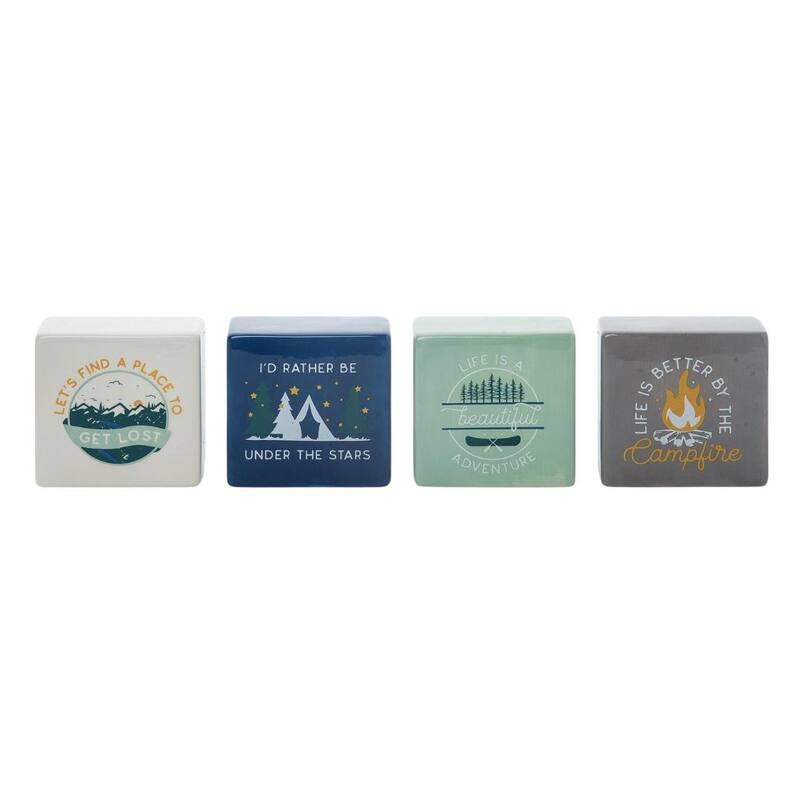 Transpac Ceramic Cabin Block Decor Set of 4 Spring Home Decorations