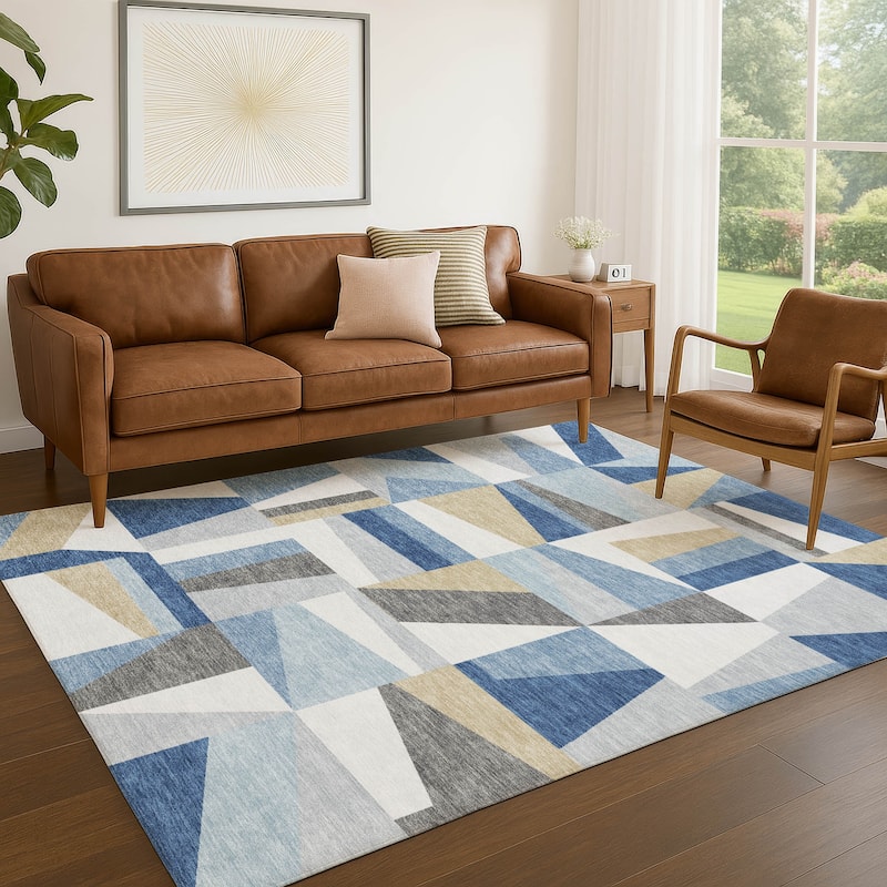 Machine Washable Indoor/ Outdoor Contemporry Mosaic Chantille Rug