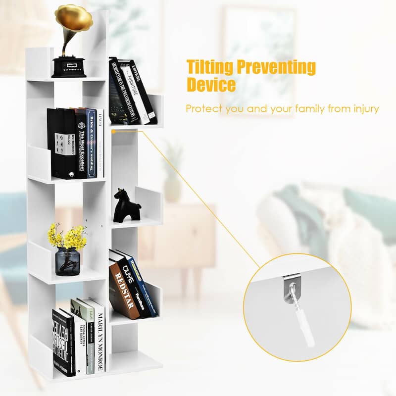 Gymax 8-Tier Bookshelf Bookcase w/8 Open Compartments Space-Saving - 57'' X 20'' X 10''