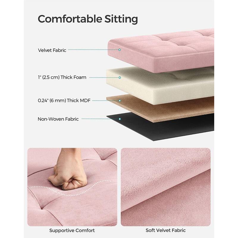 Velvet Foldable Storage Ottoman with Padded Seat and Hidden Compartment for Living Room or Entryway