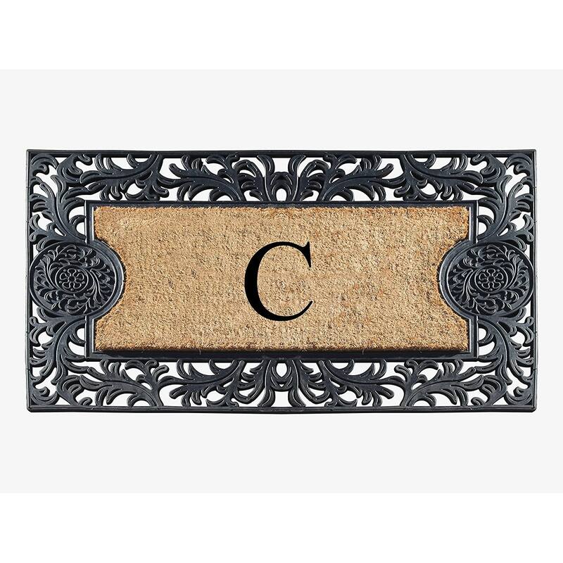 A1HC Floral Border Rubber and Coir Large Outdoor Durable Monogrammed Doormat, Black - 23" X 38"