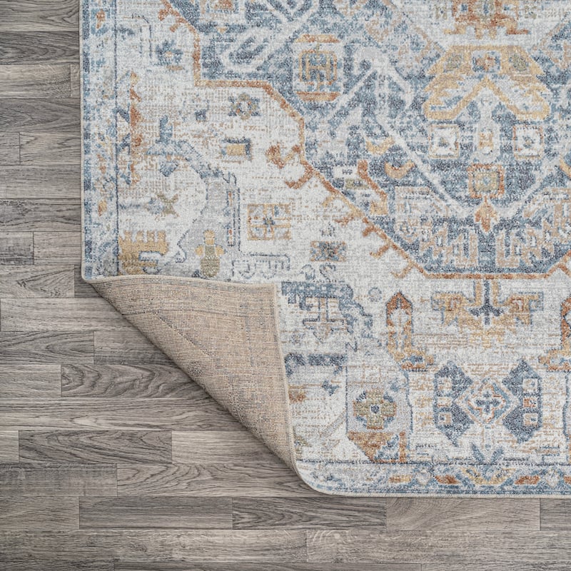 JONATHAN Y Brandy Bohemian Medallion Low-Pile Machine-Washable Cream/Terra Area Rug