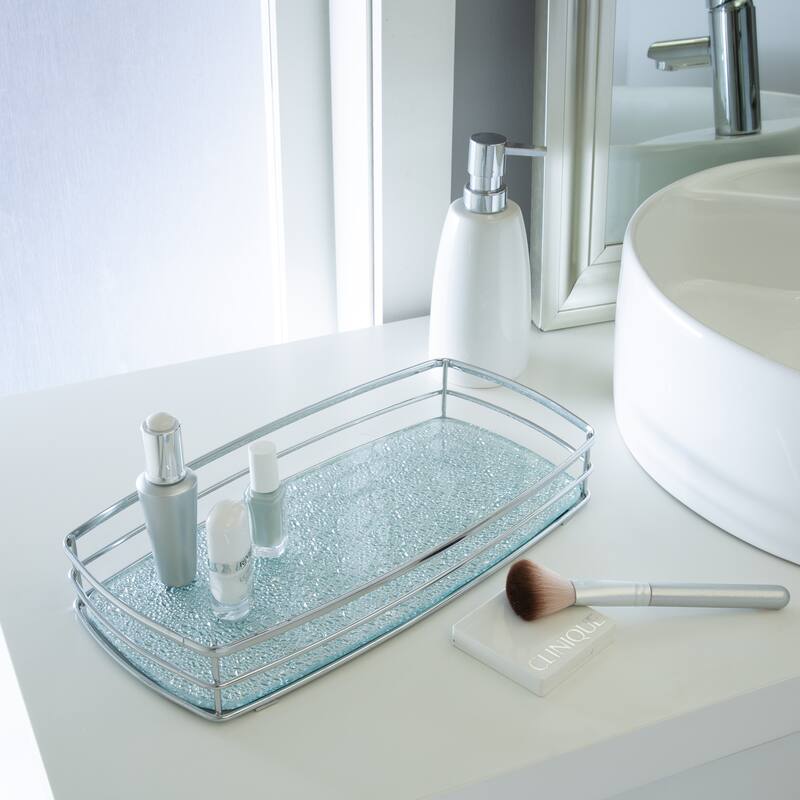 Elle Décor Hammered Mirror Vanity Tray - Chrome - 14"x 7"x 2"