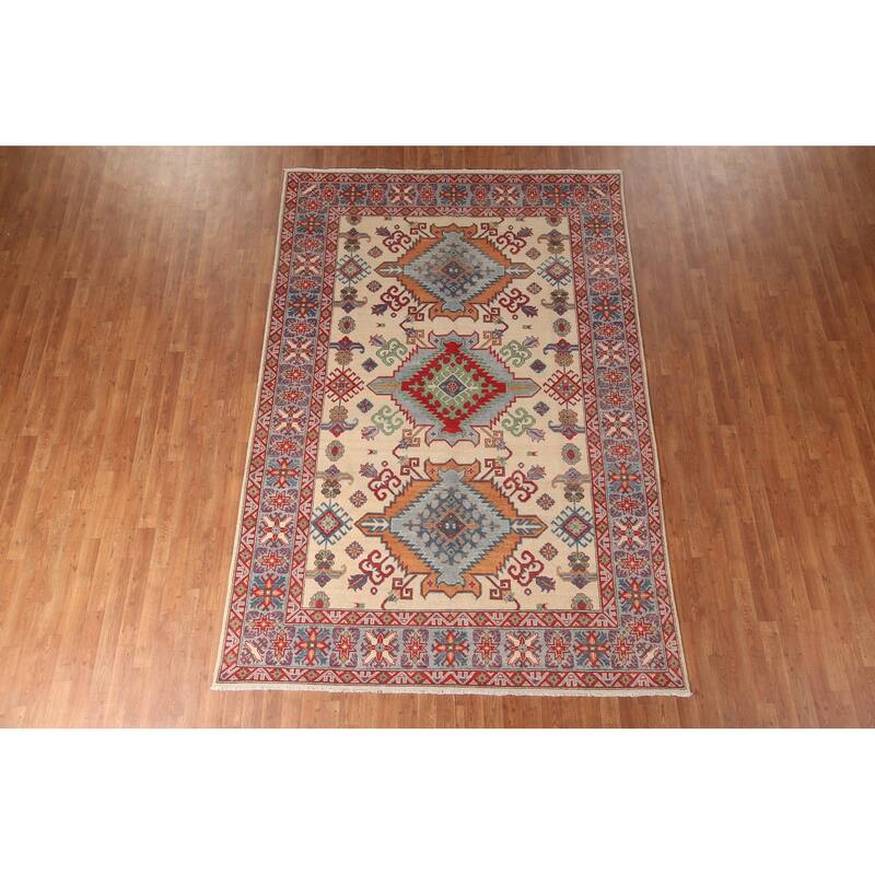 Kazak Living Room Area Rug Hand-Knotted Wool Carpet - 6'9" x 10'1"