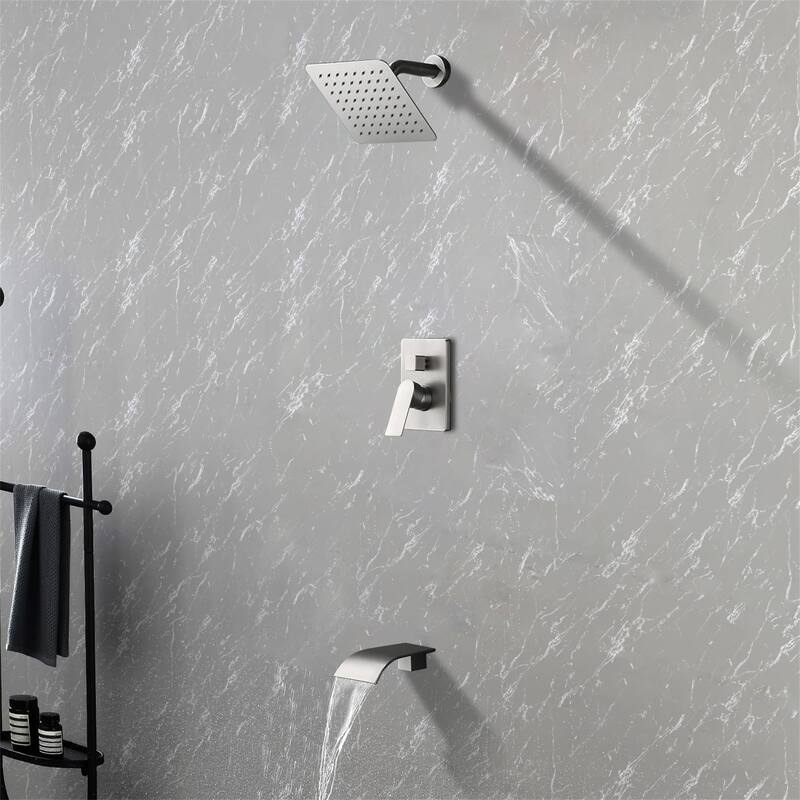 Tub Shower Faucet With Rough-in Valve Wall Mounted Shower System With Tub Spout Modern 8 Inch Rainfall Shower Head Kit Set