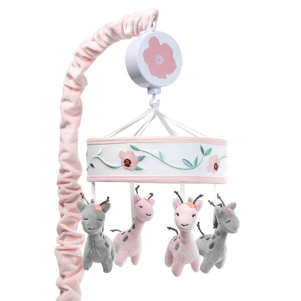 slide 2 of 5, Lambs & Ivy Giraffe and a Half Pink/Gray Musical Baby Crib Mobile Soother Toy