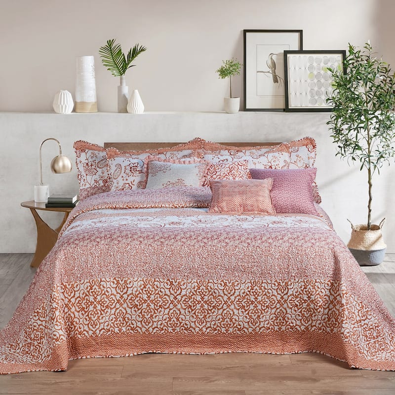 9-pc. Cal King Printed Striped Microfiber Blend Bed Coverlet Set