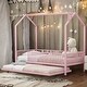 preview thumbnail 1 of 12, Pink Twin Size Metal House Bed with Fence, Kids Bed with Trundle Pink