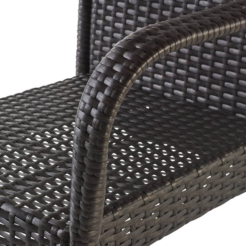 Outdoor Patio Wicker Barstool, High Back Bar Chair with Arm and Footstool High Chair, Entertainment Barstool Set (Set of 2)
