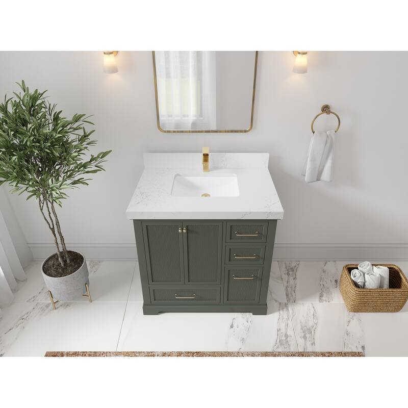 Willow Collections 36 in. W x 22 in. D Alys Center Sink Left Bathroom Vanity with Countertop - 2"Empira White - Pewtergreen