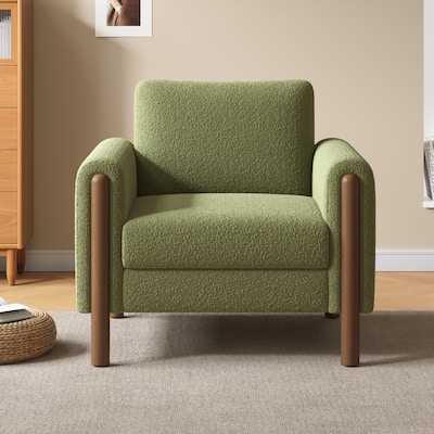 Oversized Upholstered Accent Chair, Ergonomic Single Sofa Chair, Lounge Reading Chair with Curved Armrest & Wooden Legs