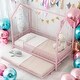 preview thumbnail 1 of 26, Kids and Baby House-Shaped Metal Twin Size House Bed with Fence and Trundle Pink