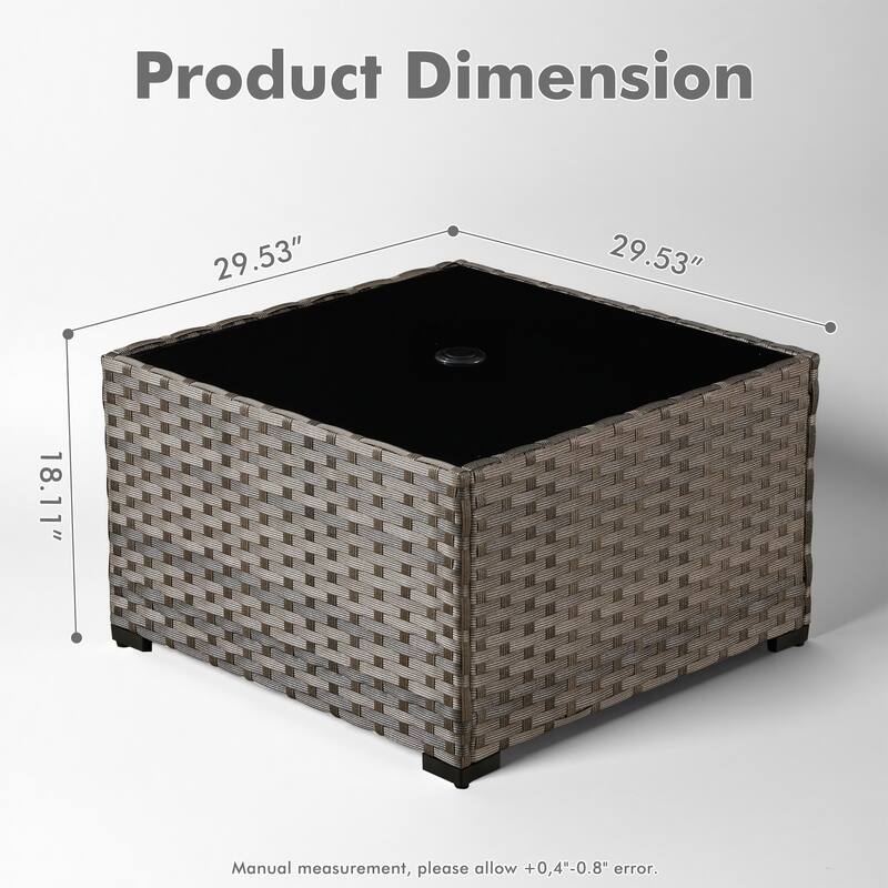 HOOOWOOO Wicker Rattan Patio Square Coffee Table with Umbrella Hole