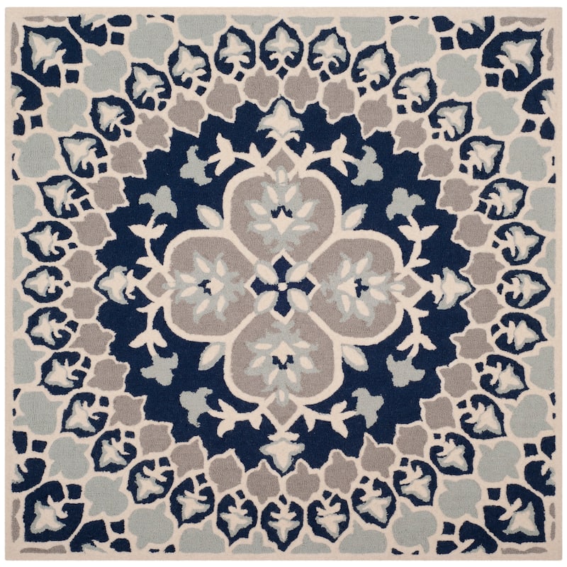 SAFAVIEH Handmade Bellagio Ronak Modern Oriental Wool Rug - 5' Square - Navy Blue/Ivory