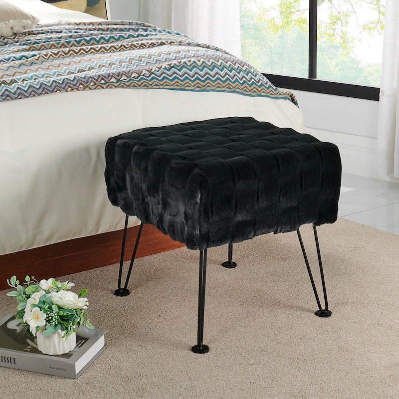 Home Soft Things Brick FauxFur Stool Soft Ottoman Furry Padded Seat