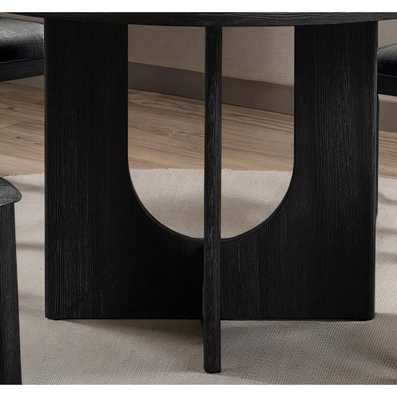 5pc Dining Set Kitchen Dinette Upholstered Fabric Chairs Round Table Pedestal Base Table 4x Side Chairs Dining Room