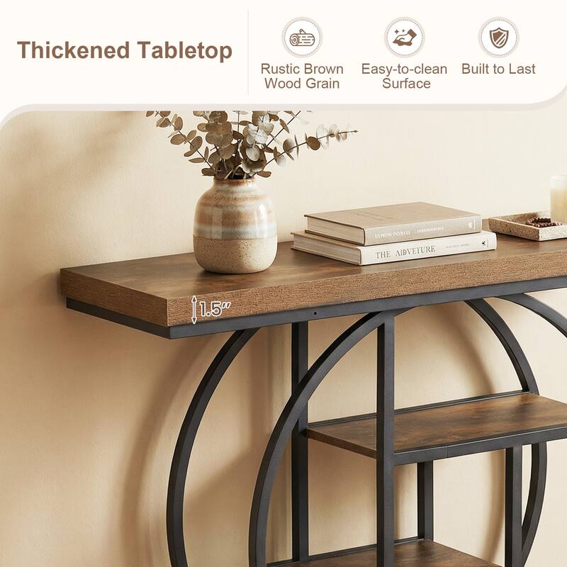 Gymax 4-Tier Console Table w/Storage Shelves Circle Base Accent Behind