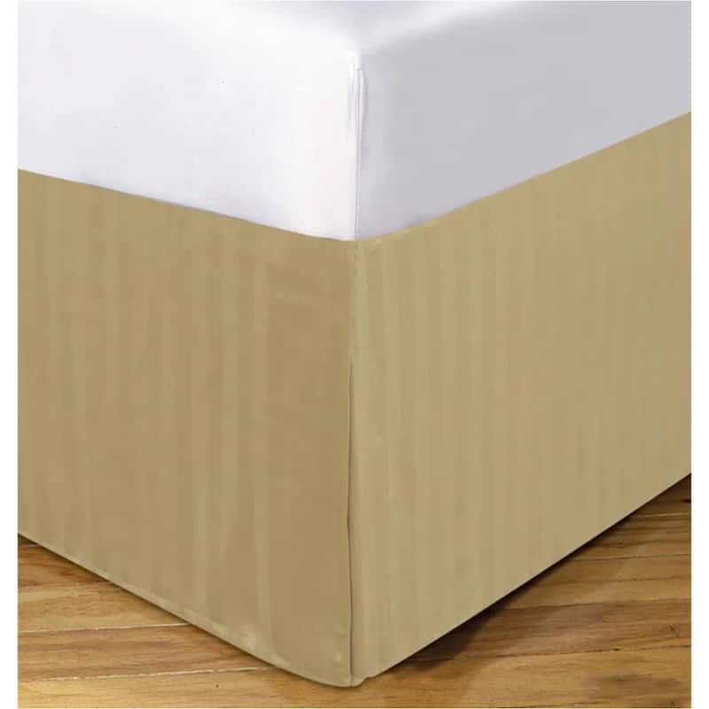 Damask Stripe 14-inch Drop Bedskirt - Mocha - Queen