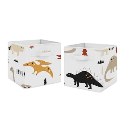 Mod Dino Foldable Fabric Storage Bins - Orange Tan Rust Taupe Mustard Yellow Beige Brown Black Modern Dinosaur Boho Dinosaurs
